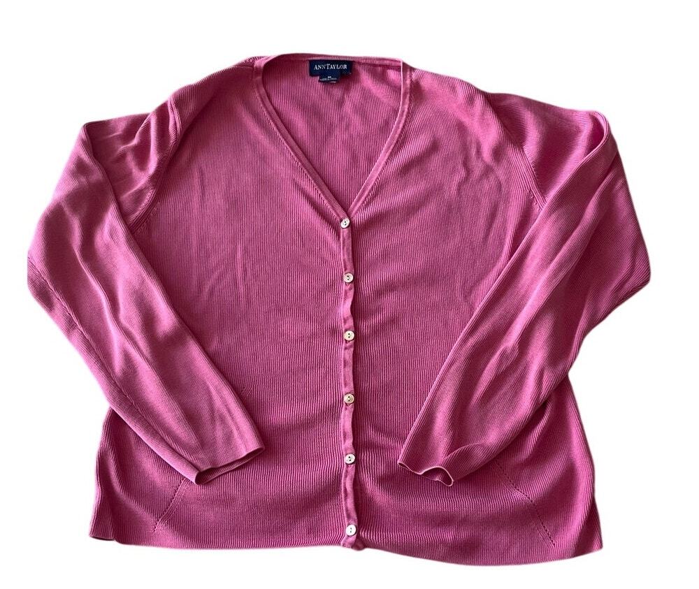 Ann Taylor Womens Pink Silk V Neck Cardigan Size Medium Layering Soft Feminine